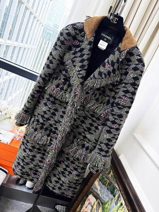 Chanel 15A Black and multicolour tweed Fringe Coat