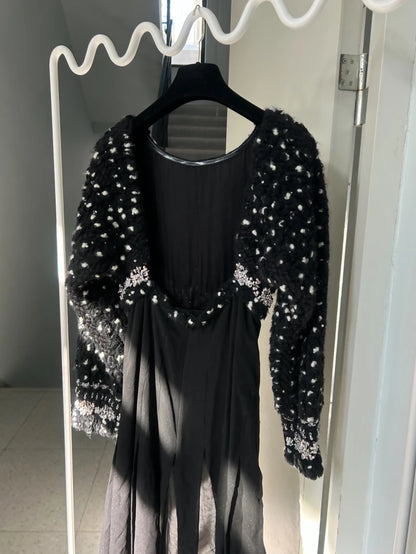 Chanel 2022 black embroidered silk dress