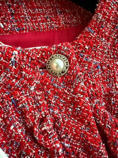 Chanel 19p red ruffled tweed jacket
