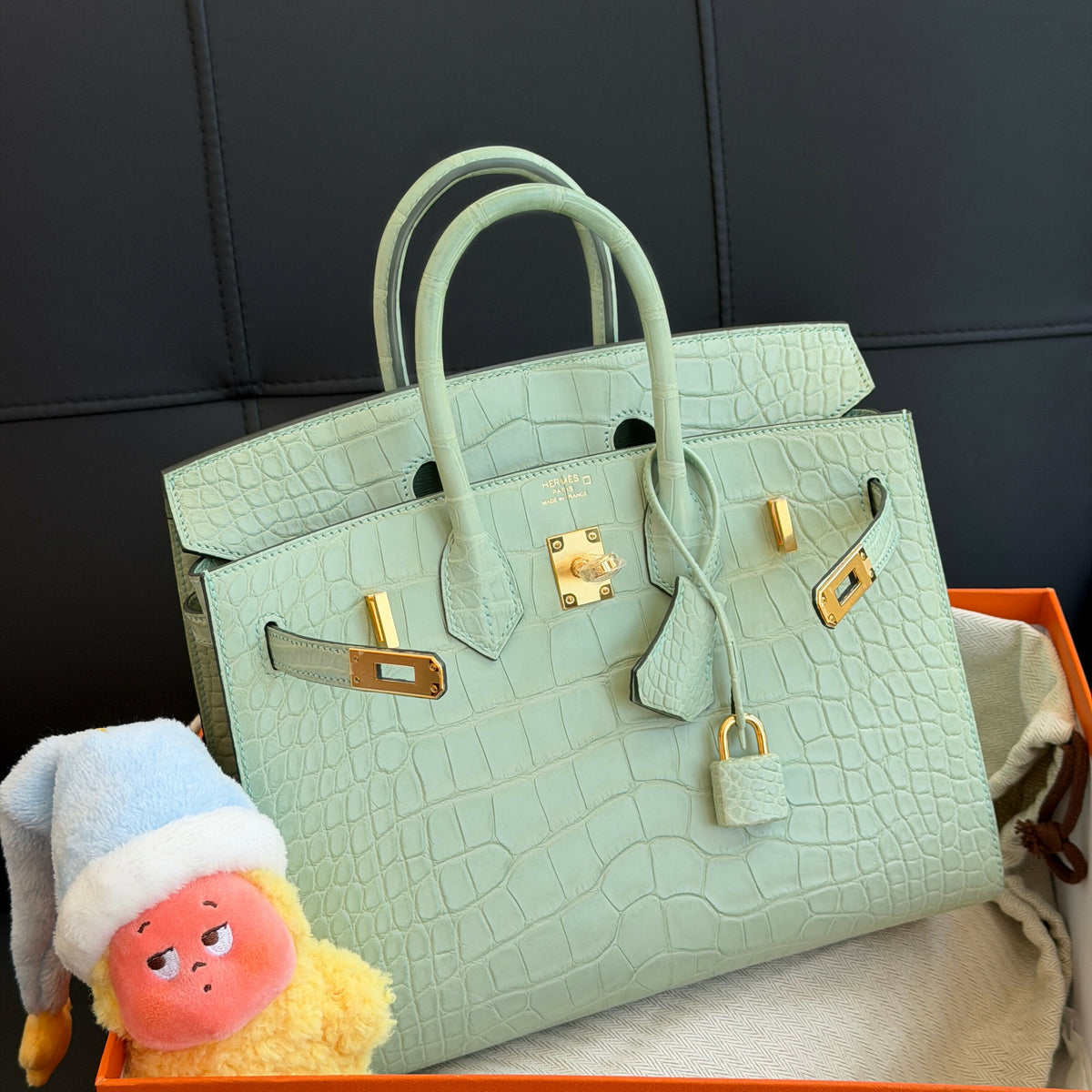 Hermès Birkin 25 Menthe / Mint Green Sellier Matte Crocodile with Gold Hardware