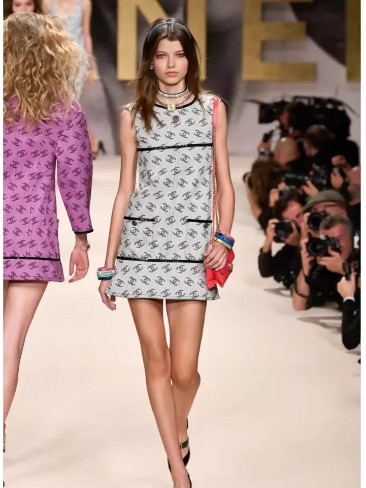 Chanel 22S grey denim CC dress