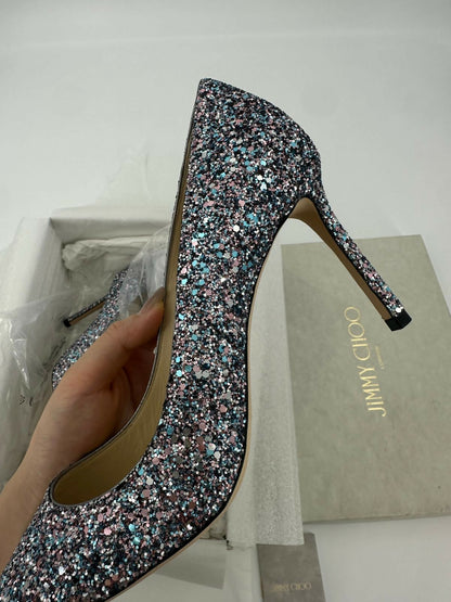 Jimmy Choo Romy Light Blue Multicolour Glitter Pumps Size 38.5
