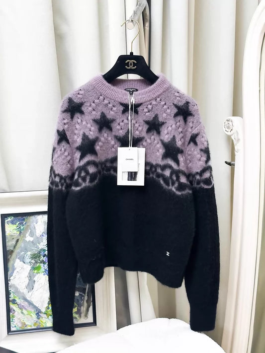 Chanel 23N black purple knit sweater
