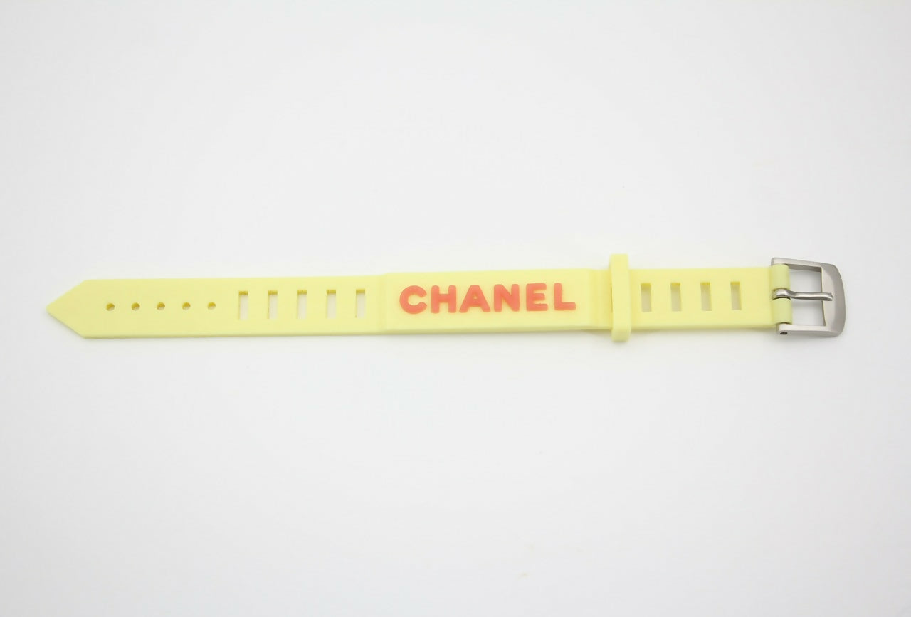 Chanel Vintage 99P Rubber Yellow with Orange Lettering Bracelet