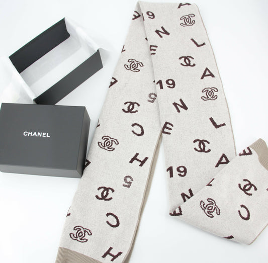 Chanel 23A Cotton Knitted Beige No.5 CC logo Scarf