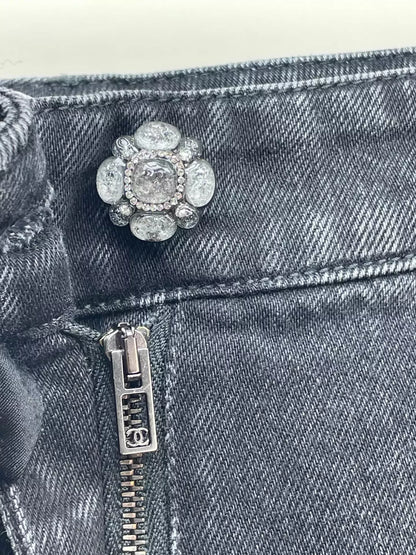 Chanel 24A Black Denim Shorts