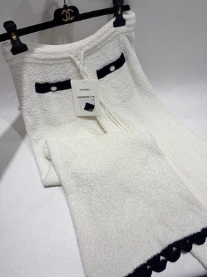 Chanel 26C White Terry Fabric Wide-Leg Pants
