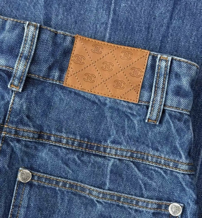 Chanel 19P Sand By The Sea Wide Leg Blue Jeans FR 36
