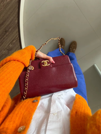 Chanel grained leather burgundy red gold hardware