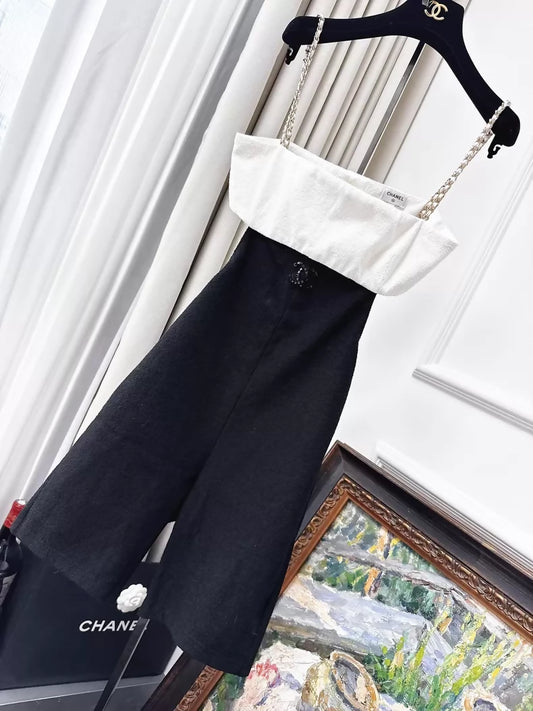 Chanel 22S Black and White Strapless Jumpsuit