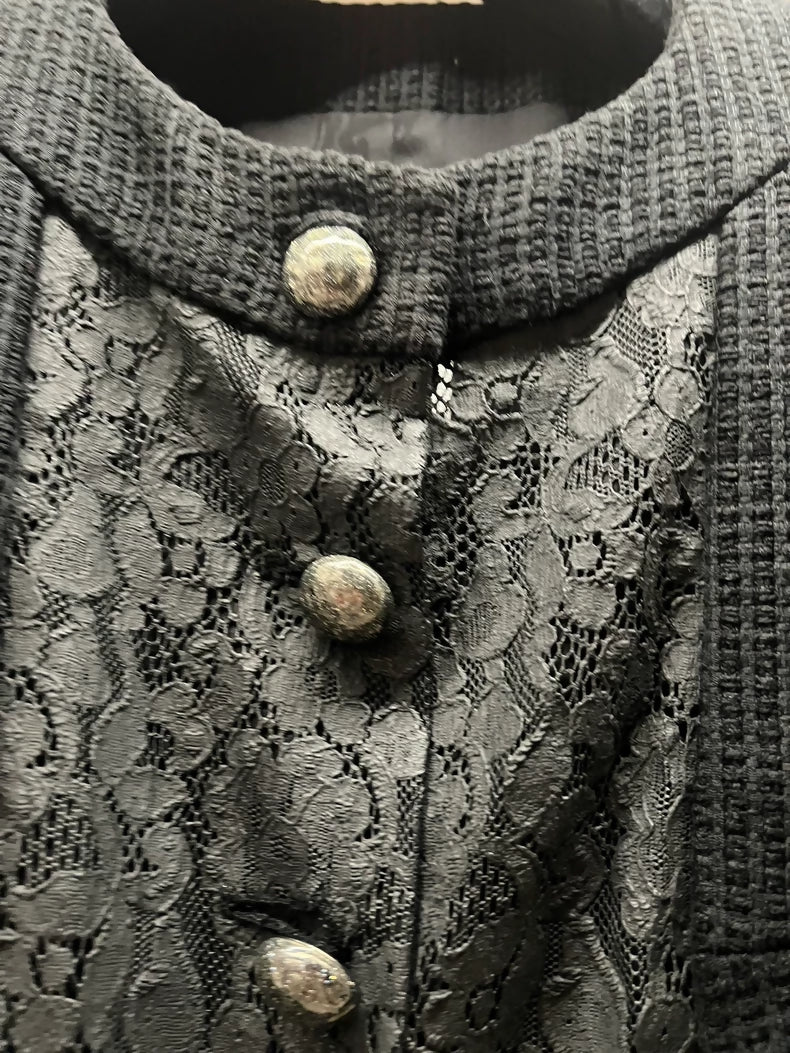 Chanel black lace and tweed jacket