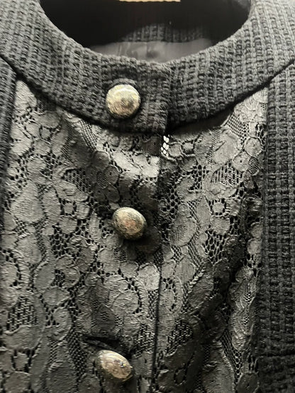 Chanel black lace and tweed jacket