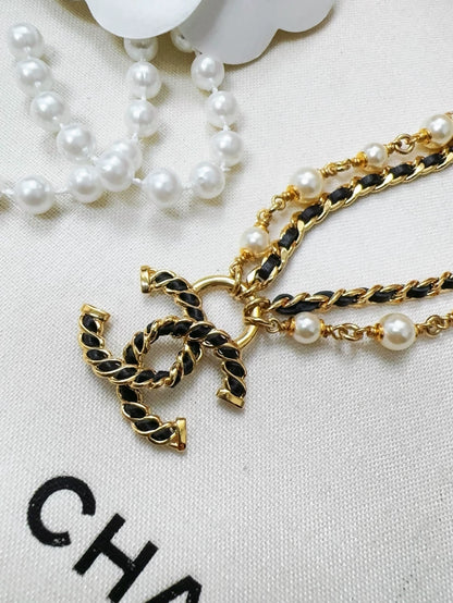 Chanel 24K gold leather-strung chain necklace