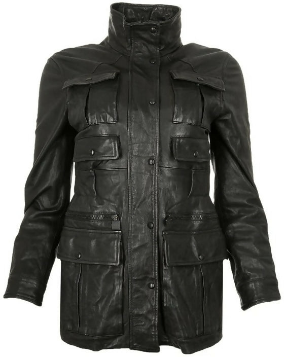 Chanel 07A Black Lambskin Leather Utility Jacket Coat FR 40