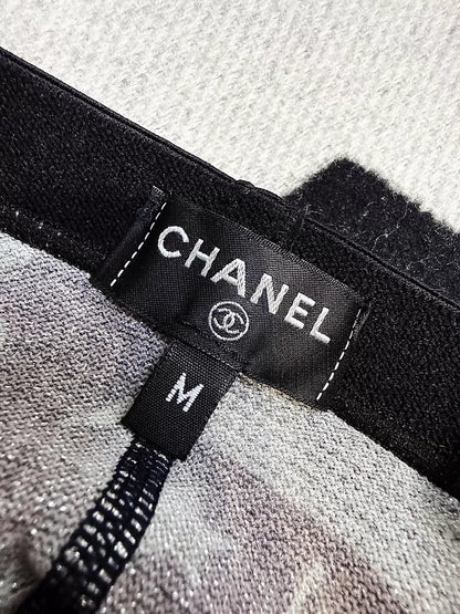 Chanel 24C Star & Comet Logo Black & Silver Glitter leggings socks