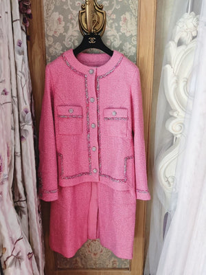 Chanel 22A pink tweed midi coat