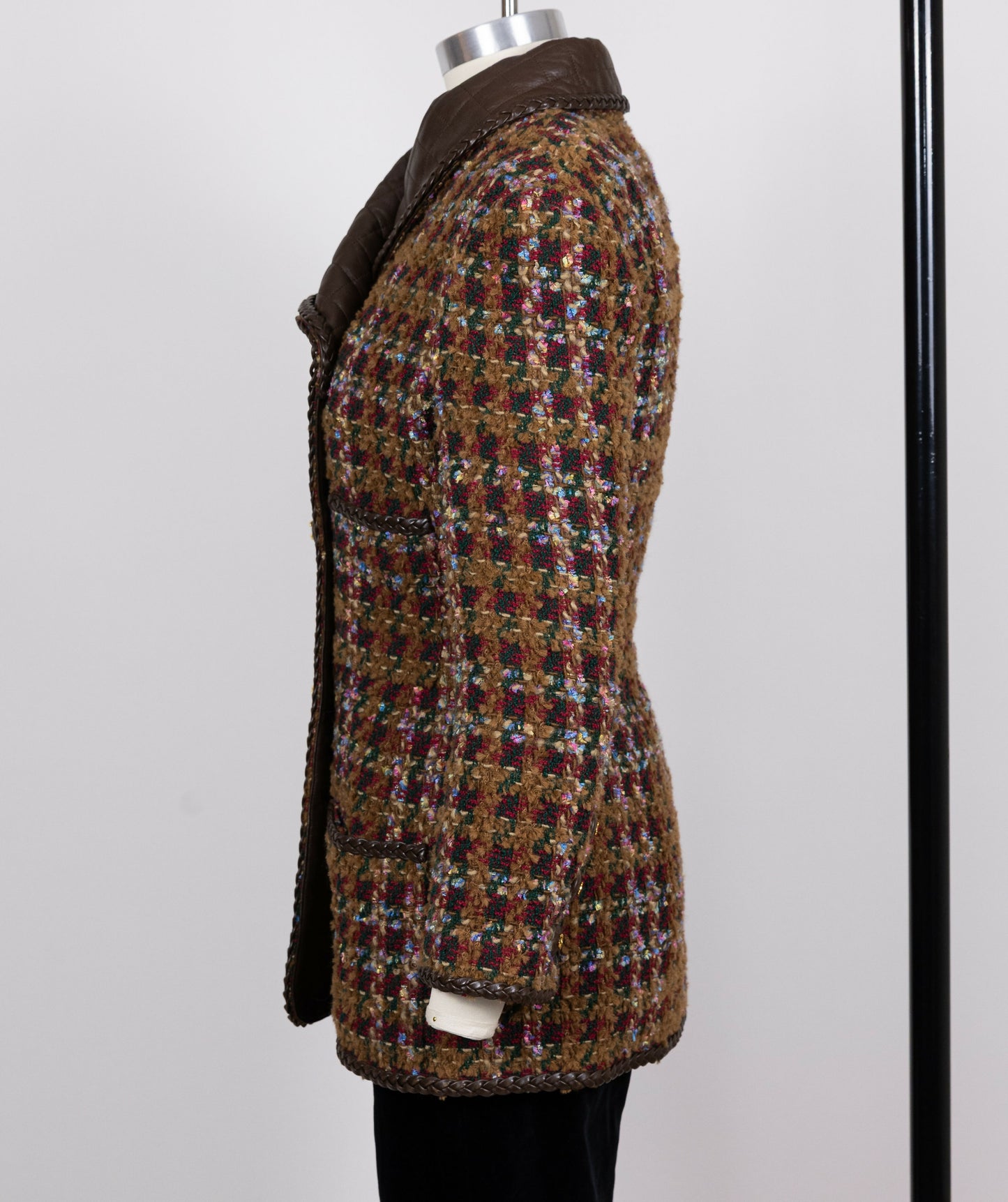 Chanel 1992 Spring/Summer Vintage Brown Tweed and Leather Jacket
