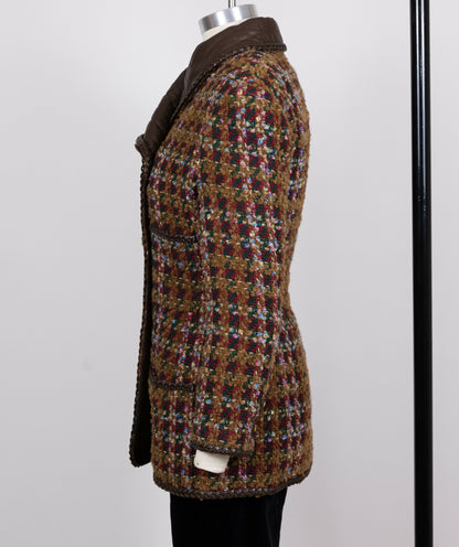 Chanel 1992 Spring/Summer Vintage Brown Tweed and Leather Jacket
