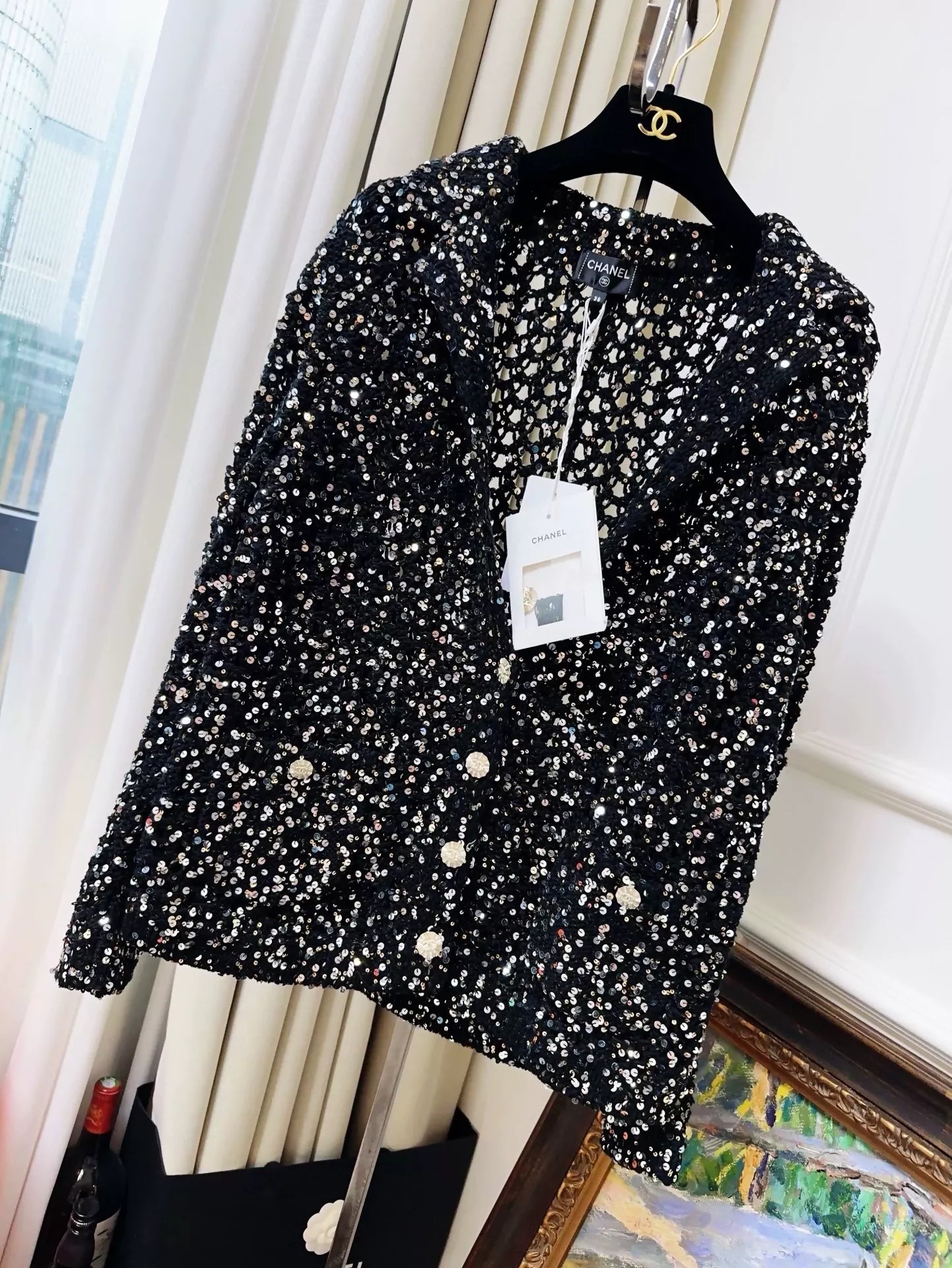 Chanel 23c black full sequin cardigan