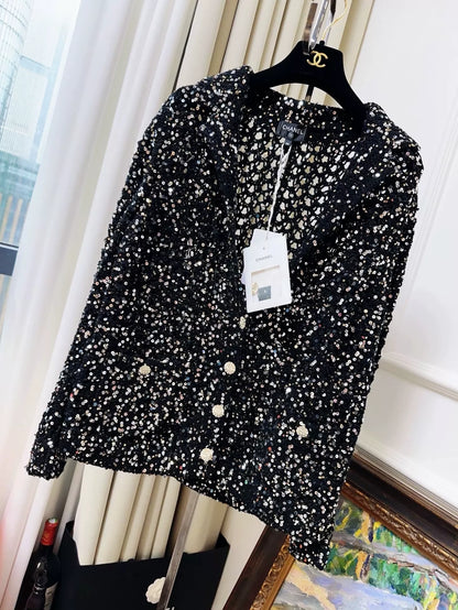 Chanel 23c black full sequin cardigan