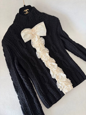 Chanel 15A Black Cashmere Bow Sweater
