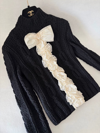 Chanel 15A Black Cashmere Bow Sweater