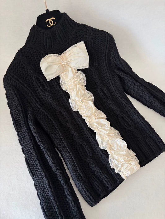 Chanel 15A Black Cashmere Bow Sweater