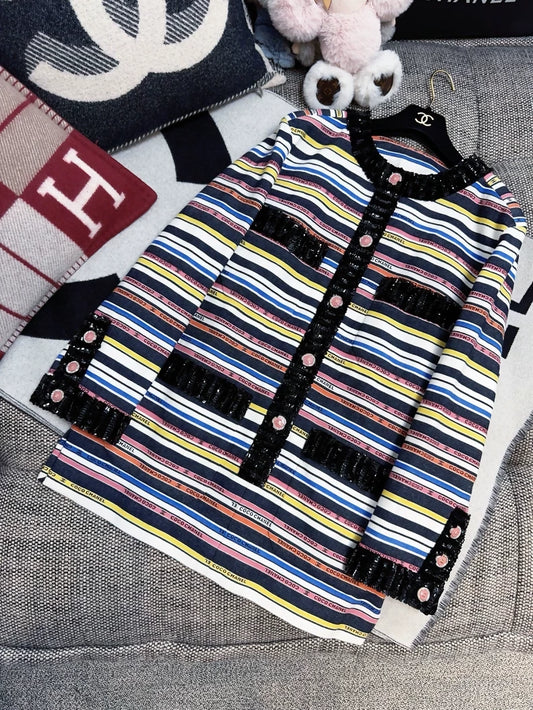 Chanel 22S dress with colourful striped sequin embroidery,