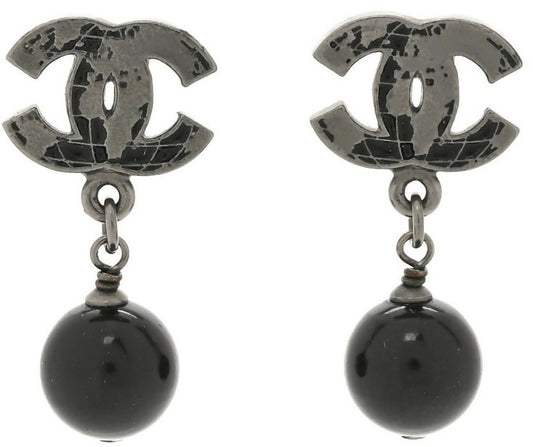 Chanel 13K ‘Globalization’ CC World Map Globe Black Ruthenium Drop Earrings