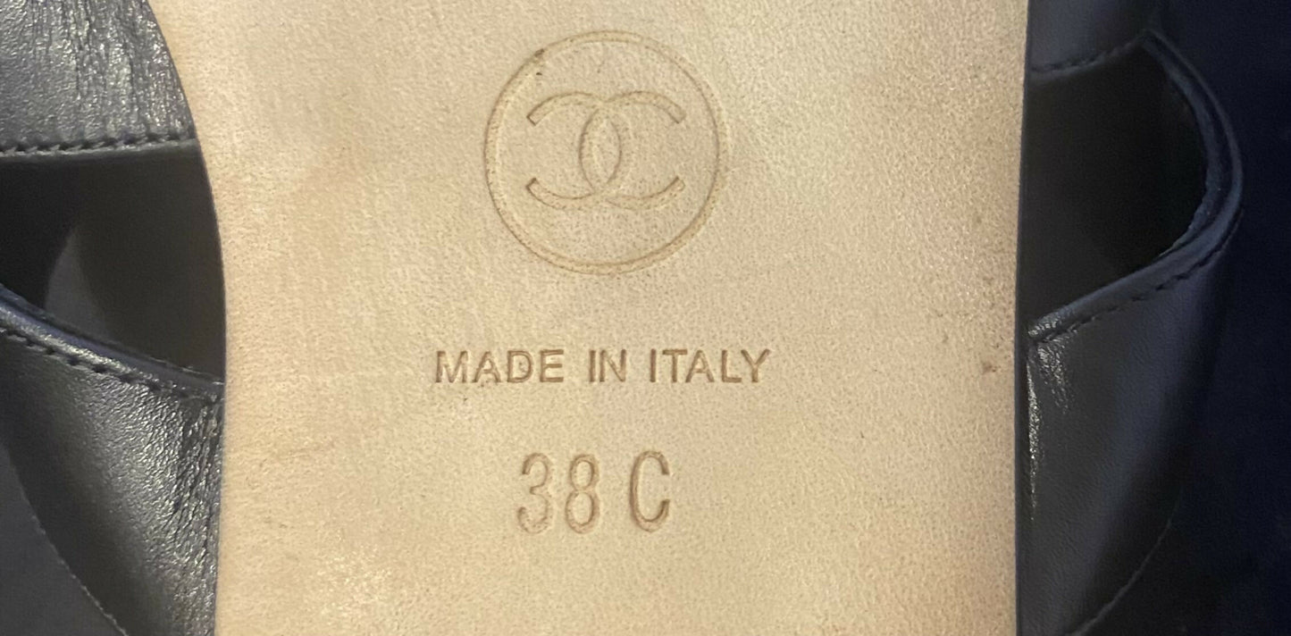 Chanel 2017 Black Calfskin CC Turnlock Mule Sandals EU 38C