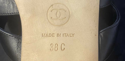 Chanel 2017 Black Calfskin CC Turnlock Mule Sandals EU 38C