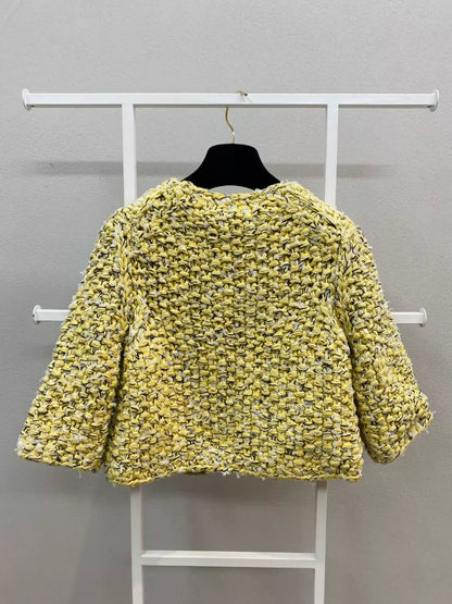Chanel 22P Light Yellow tweed Short Jacket
