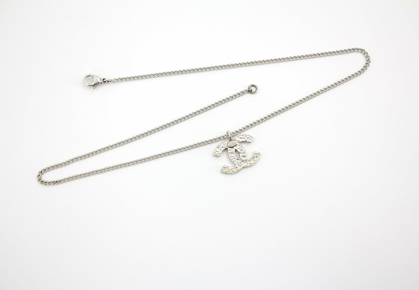 Chanel Vintage 04P Enamel Peach Pink CC Silver Chain Necklace