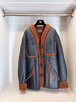 Chanel 23K black & brown shearling and lambskin coat