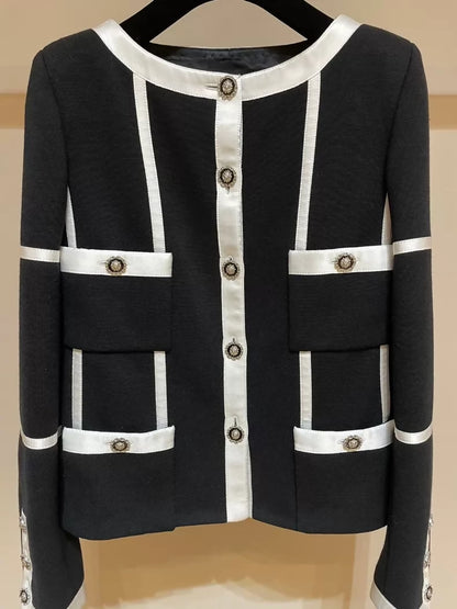 Chanel 20A Black and White Striped Pocket Jacket