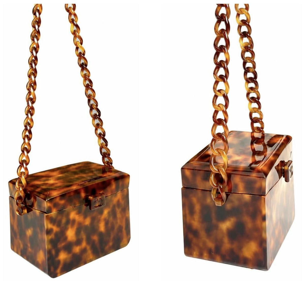 Chanel 1994-1996 Tortoiseshell Plexiglass Mini Box Vanity Bag extra rare