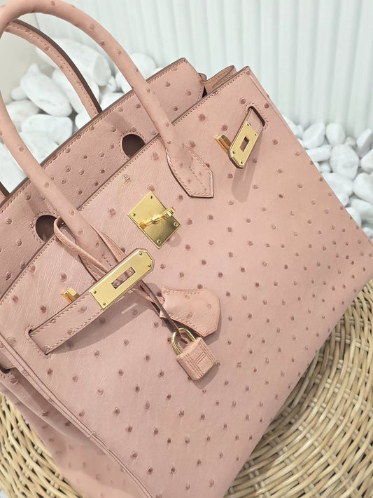 Hermes Birkin 30 Terre Cuite Ostrich Leather Gold Hardware