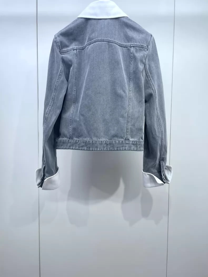 Chanel 25P grey collared denim jacket