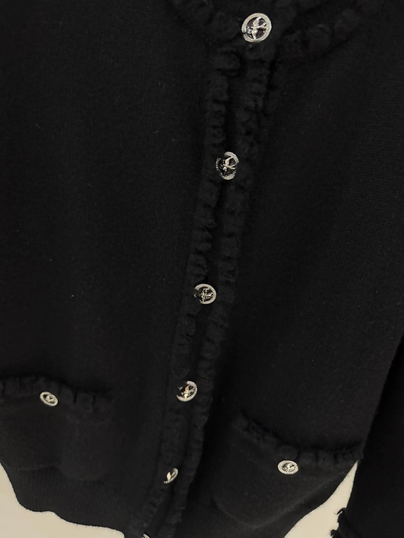 Chanel 25S Black Lace Cashmere Knit Cardigan