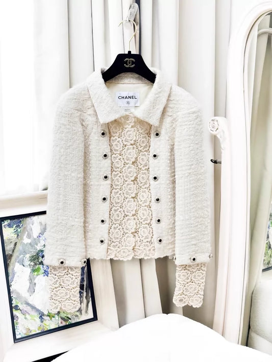 Chanel 2015 ecru lace camellia jacket