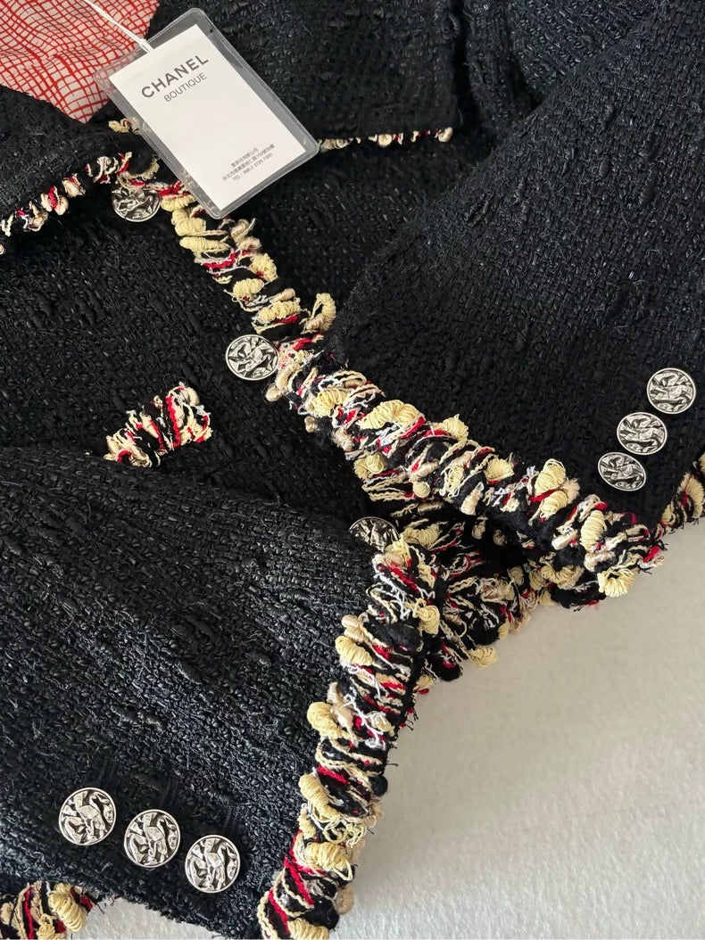 Chanel 26S Black Tweed Cocoon Jacket with Colorful Ribbon