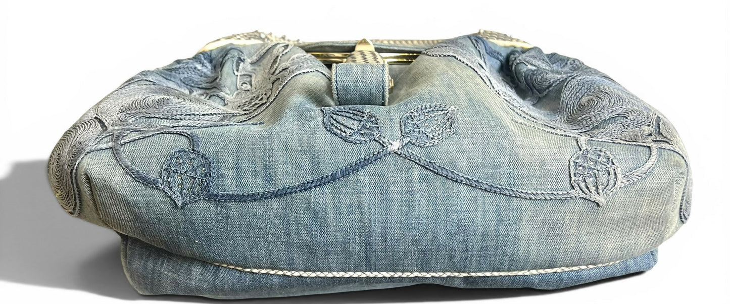 Vintage Fendi 2006 SS Limited Edition Blue Denim Squirrel Embroidered Spy Bag