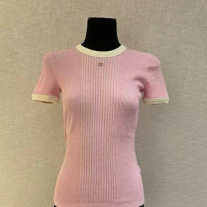 Chanel 25M White & Pink Cotton CC Ribbed Logo Shirt Size 38