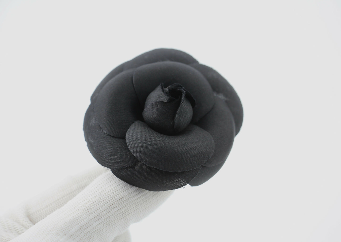 Chanel Vintage 81-85 Silk Black Camellia Brooch