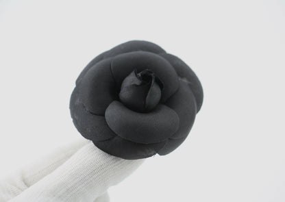 Chanel Vintage 81-85 Silk Black Camellia Brooch