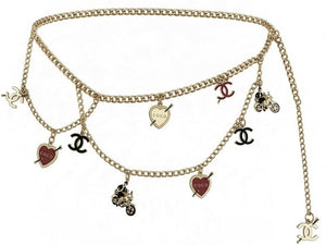 Chanel 10P Coco Hearts Motorcycle Charms Chain Link Necklace/Belt Gold hardware