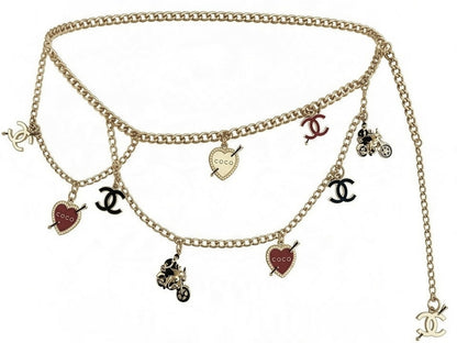 Chanel 10P Coco Hearts Motorcycle Charms Chain Link Necklace/Belt Gold hardware