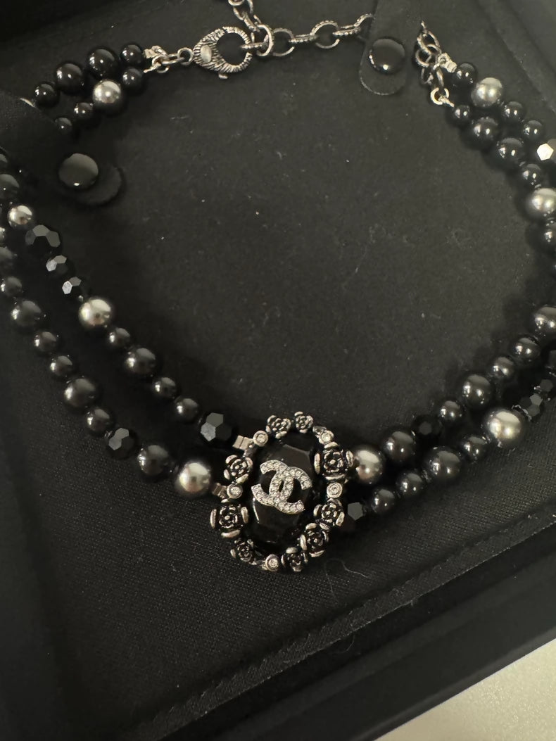 Chanel 22C Black and Gray Double-Layer Pearl Necklace