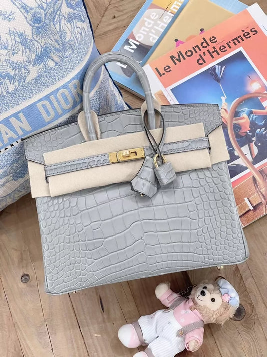 Hermès Birkin 25 crystal grey 0V matte crocodile leather gold hardware