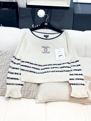Chanel 23C écru striped top